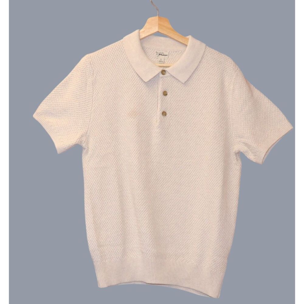 NEW J. Crew Textured Seed Stitch Sweater Polo Men's Size Small in Natural CG329